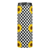 Zwart-wit Zonnebloem Geruite Bloem Patroon Thermosbeker (Achterkant)