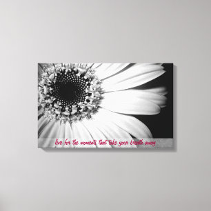 Zwart-wit Zonnebloem met Life Quote Canvas Afdruk