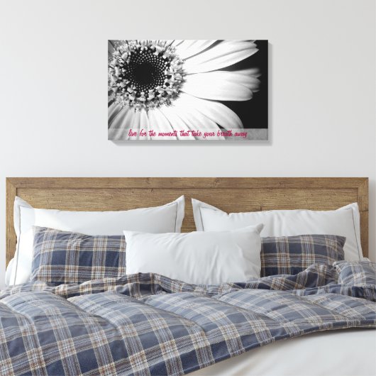 Zwart-wit Zonnebloem met Life Quote Canvas Afdruk (Insitu (Slaapkamer))