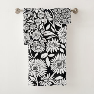 Zwart-wit zonnebloem minimalistisch bad handdoek