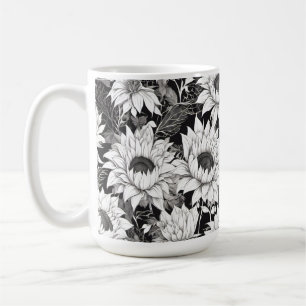 Zwart-wit zonnebloem Mok. Koffiekopje cadeau hier Koffiemok