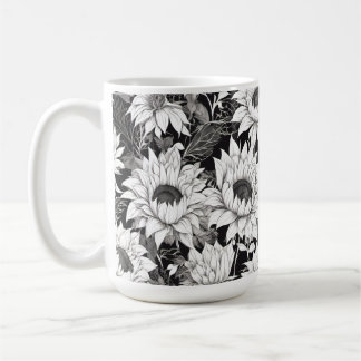 Zwart-wit zonnebloem Mok. Koffiekopje cadeau hier Koffiemok
