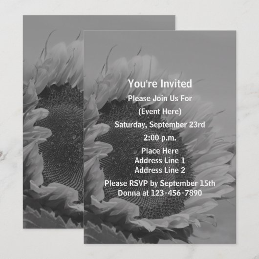 Zwart-wit zonnebloem partij kaart (Voorkant / Achterkant)