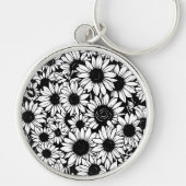 zwart-wit zonnebloem sleutelhanger (Voorkant)