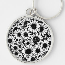 zwart-wit zonnebloem sleutelhanger