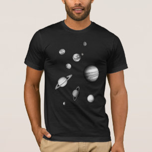 Zwart-wit zonnestelsel in de ruimte t-shirt