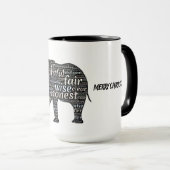 Zwart-wit zout, olifant, veel berichten mok (Voorkant rechts)