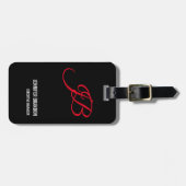 Zwart-wit zwart handschrift minimalistisch monogra bagagelabel (Voorkant horizontaal)