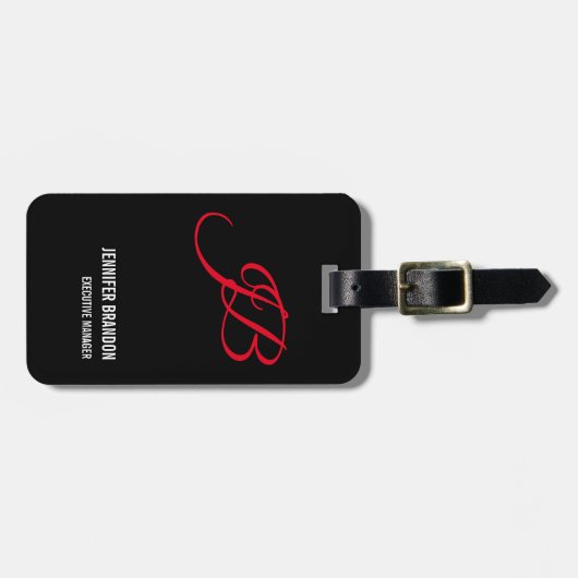 Zwart-wit zwart handschrift minimalistisch monogra bagagelabel (Voorkant horizontaal)