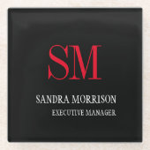 Zwart-wit zwart handschrift minimalistisch monogra glazen onderzetter (Voorkant)