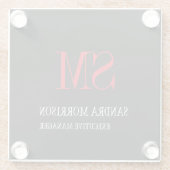 Zwart-wit zwart handschrift minimalistisch monogra glazen onderzetter (Achterkant)