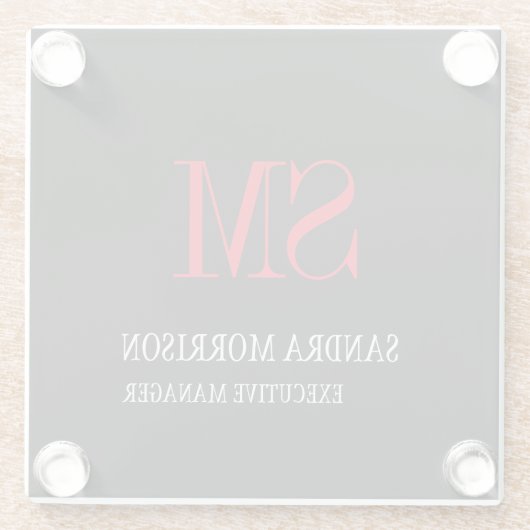 Zwart-wit zwart handschrift minimalistisch monogra glazen onderzetter (Achterkant)