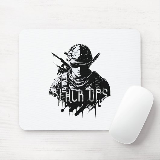 Zwart-wit Zwart Ops Mousepad Muismat (Met muis)
