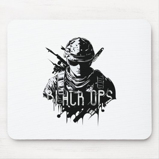 Zwart-wit Zwart Ops Mousepad Muismat (Voorkant)