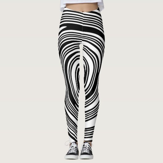 Zwart-wit zwenkpatroon leggings (Voorkant)