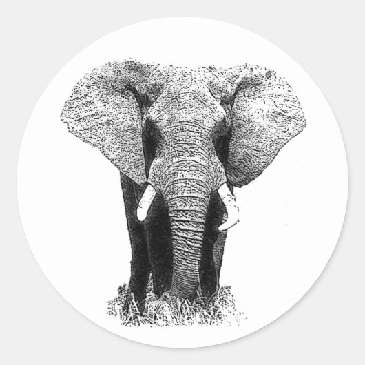 Zwart-witachtig olifant ronde sticker (Voorkant)
