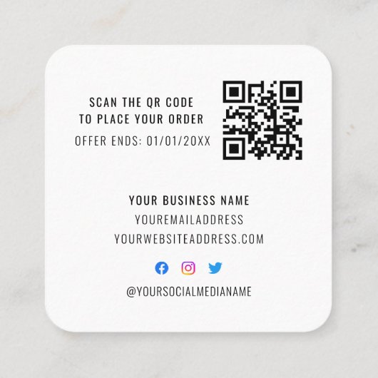 Zwart-witachtige e-legant QR-code Loyalty Business Kortingskaartje (Achterkant)