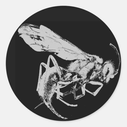 Zwart-witachtige, minimalistische stijl snijtbijen ronde sticker (Voorkant)