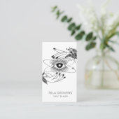 Zwart-witachtige, moderne mystieke tarotlezer visitekaartje (Staand voorkant)