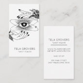 Zwart-witachtige, moderne mystieke tarotlezer visitekaartje (Voorkant / Achterkant)