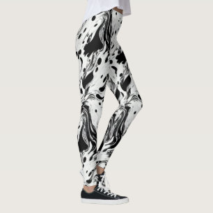 Zwart-witachtige verwilderde vloeibare pooldots leggings