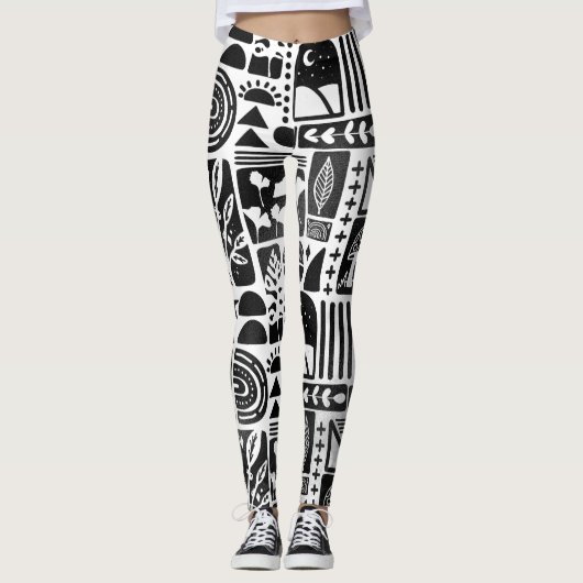 Zwart-witafdrukken Leggings (Voorkant)