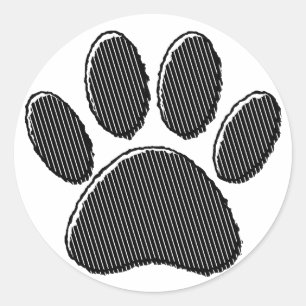 Zwart-witafdrukken met puppy Paw in striped vorm Ronde Sticker