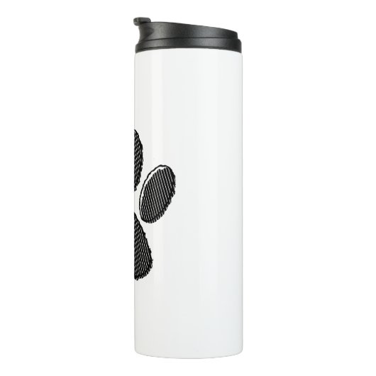 Zwart-witafdrukken met puppy Paw in striped vorm Thermosbeker (Geroteerd rechts)