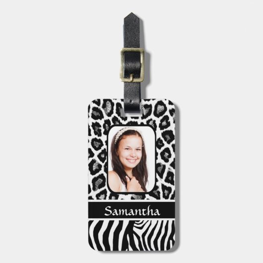 Zwart-witafdrukken van dieren bagagelabel (Voorkant verticaal)
