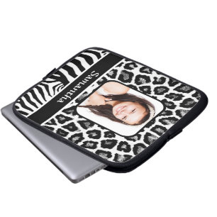 Zwart-witafdrukken van dieren laptop sleeve