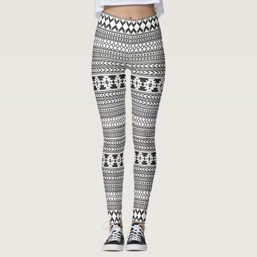 Zwart-witAztec afdrukken Leggings (Voorkant)