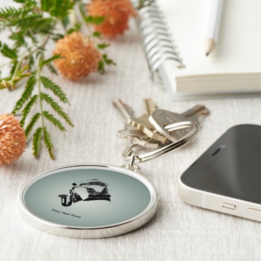 Zwart-witbadger Saxophone  Sleutelhanger (Zijkant)