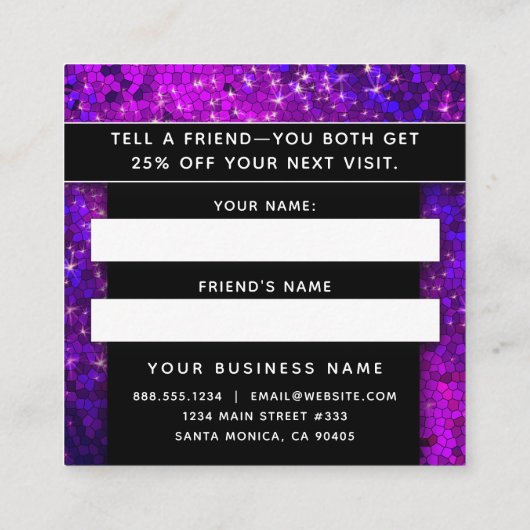 Zwart-witbedrijf Paars Glitter Salon Spa Afsprakenkaartje (Achterkant)