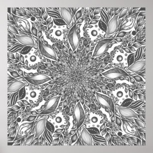 Zwart-witblad mandala canvas poster