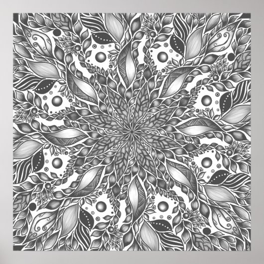 Zwart-witblad mandala canvas poster (Voorkant)