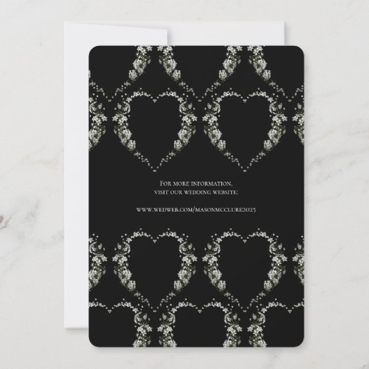 Zwart-witbloem Heart Gothic Wedding Kaart (Achterkant)