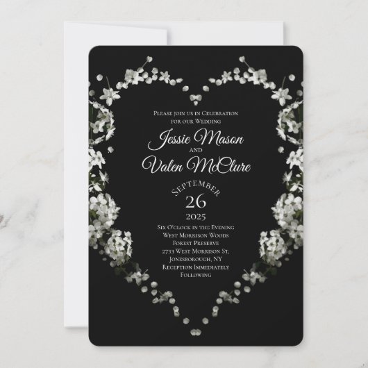 Zwart-witbloem Heart Gothic Wedding Kaart (Voorkant)
