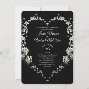 Zwart-witbloem Heart Gothic Wedding Kaart