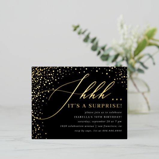 Zwart-witboek en gouden Confetti Folie Uitnodiging Briefkaart (Staand Voorkant)