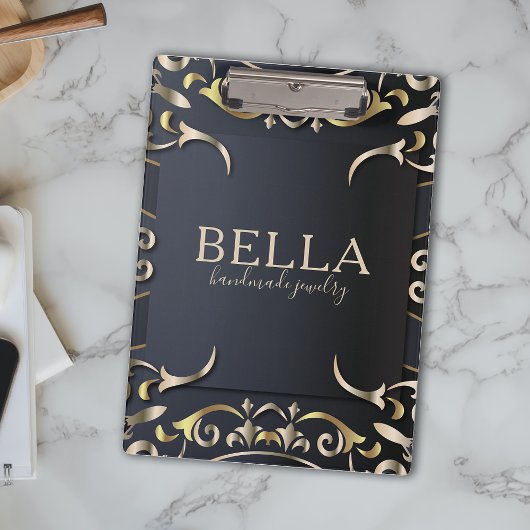 Zwart-witboek en goudluxe Roche Baroque bedrijfsna Klembord