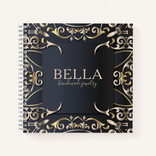 Zwart-witboek en goudluxe Roche Baroque bedrijfsna Notitieboek (Voorkant)