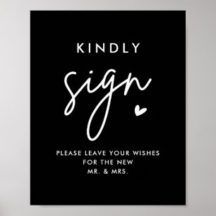 Zwart-witboek voor gasten Kindly Sign Printable Poster