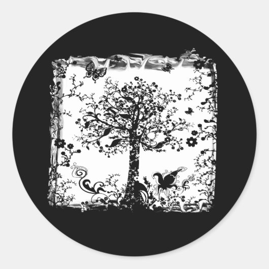 Zwart-witboomvlinder Silhouette Ronde Sticker (Voorkant)