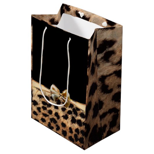 Zwart-witbord en goudblauw op luipaard Cheetah Die Medium Cadeauzakje (Voorkant Gekanteld)