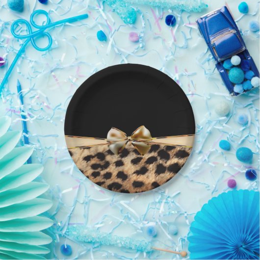 Zwart-witbord en goudblauw op luipaard Cheetah Die Papieren Bordje (Feest)