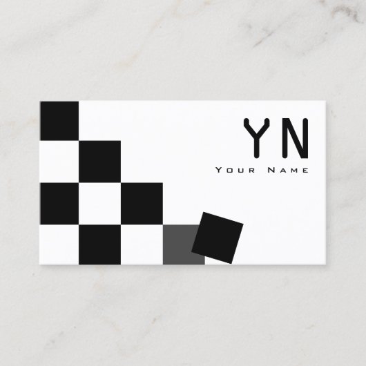 Zwart-witbord met monogram en foto's visitekaartje (Voorkant)