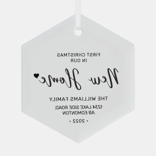 Zwart-witbriefing Nieuw thuisadres Kerstmis Glas Ornament (Achterkant)