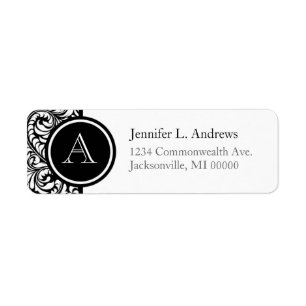 Zwart-witbruid Damask Monogram Labels