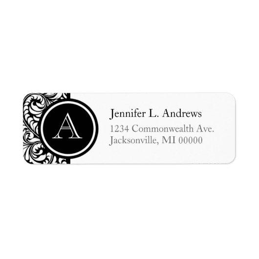 Zwart-witbruid Damask Monogram Labels (Voorkant)