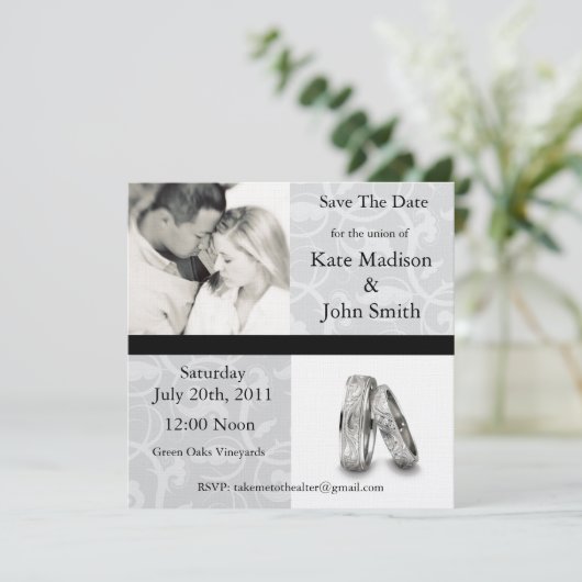 Zwart-witbruiloft "Save the Date" Save The Date (Staand voorkant)